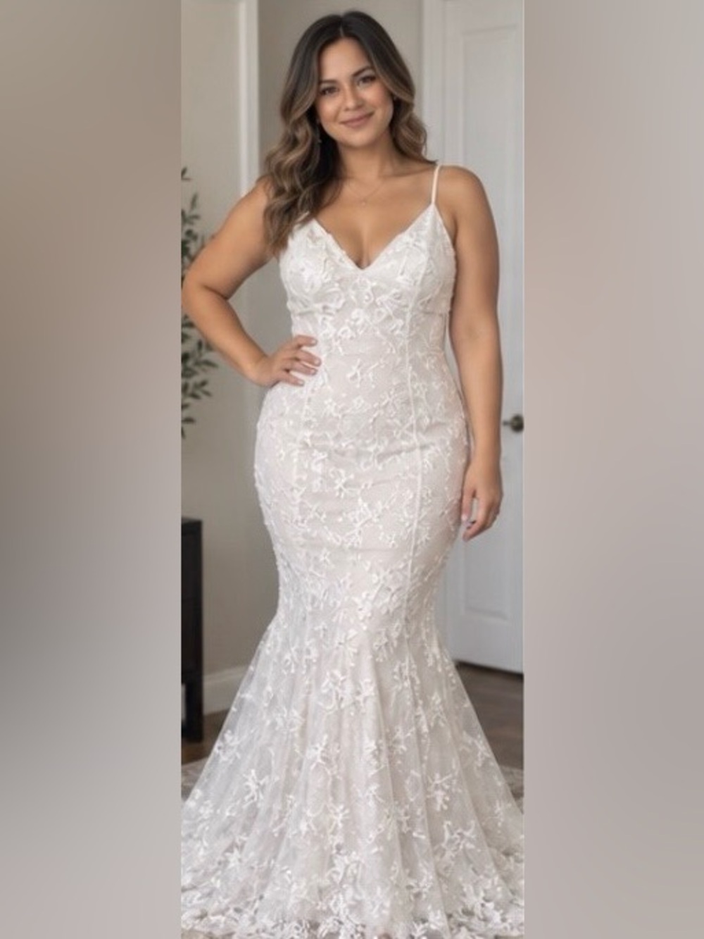 Hebeos white and lace wedding gown sz 12 (C10)